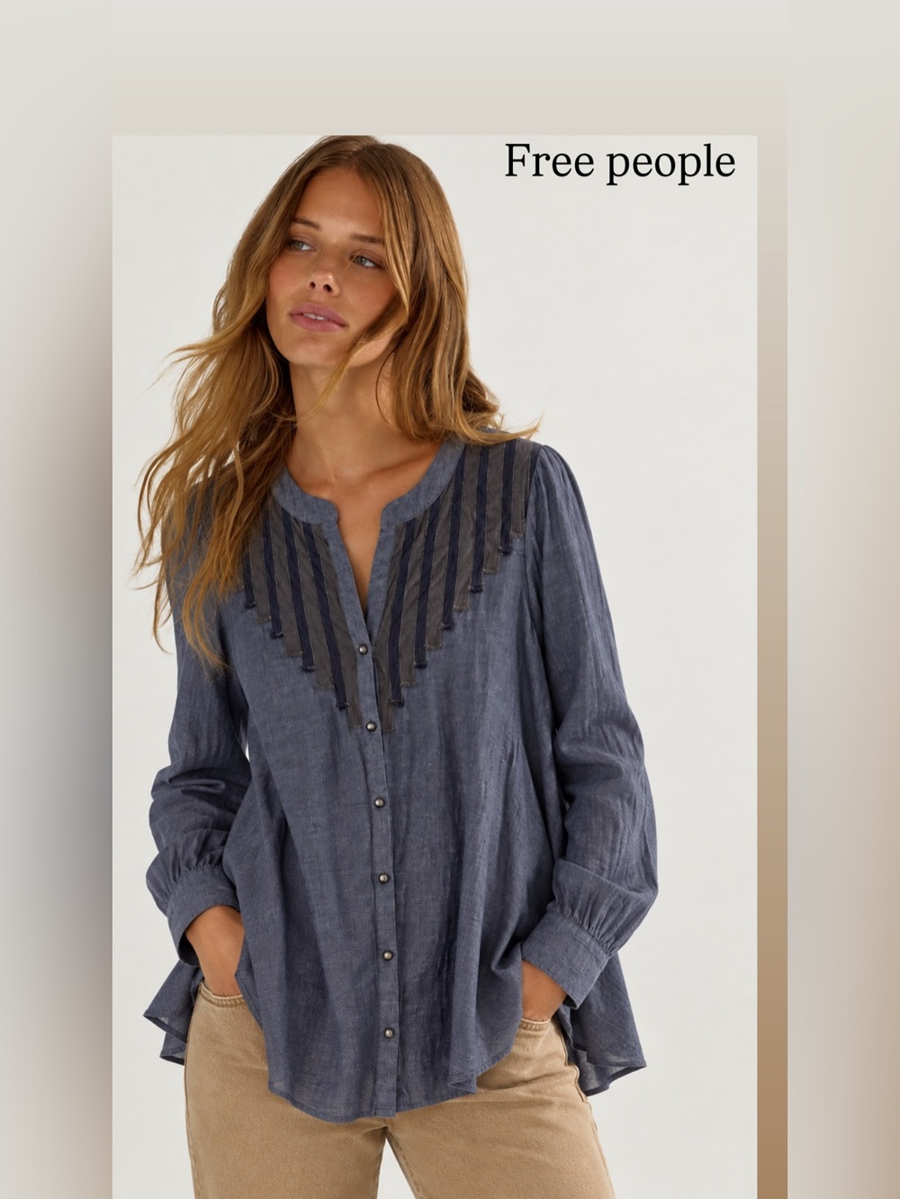 Free People Denim Blue Button-Front Peasant Shirt